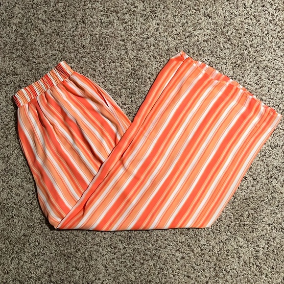 Size 14/16 bright orange and white striped palazzo pants with pockets - Picture 1 of 3